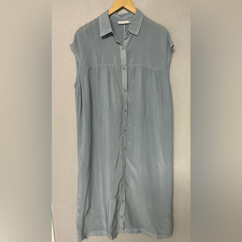 Lacausa Blue Collar Cap Sleeve Casual Button Up Midi Dress Size XS